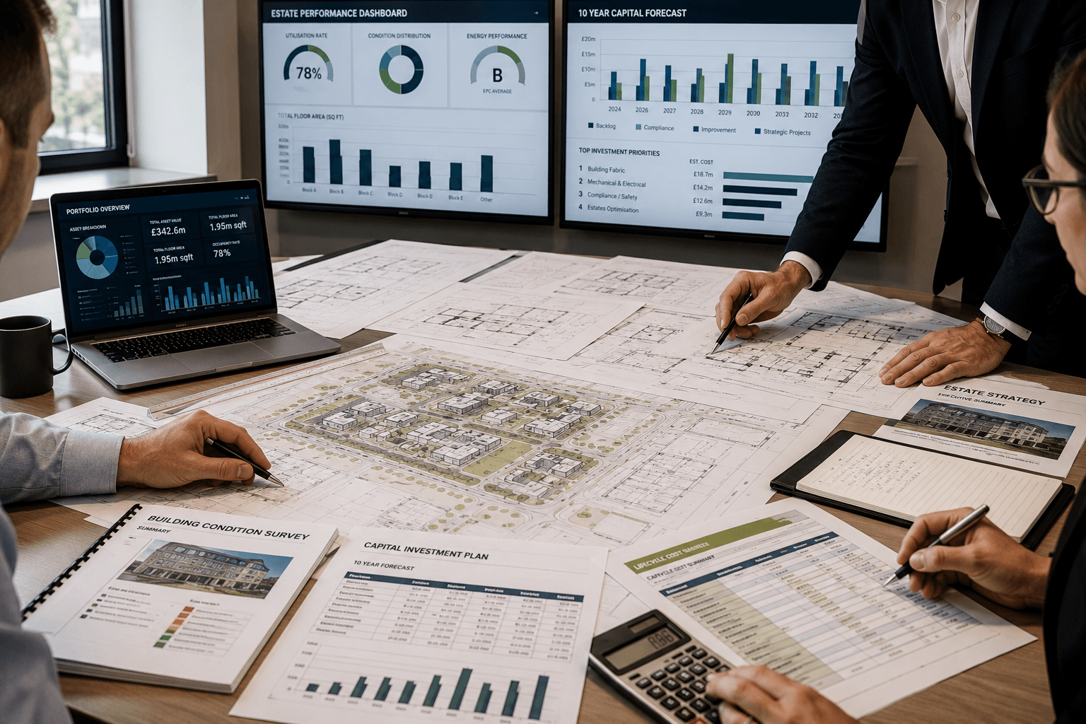Estate strategy documents and investment planning information being reviewed