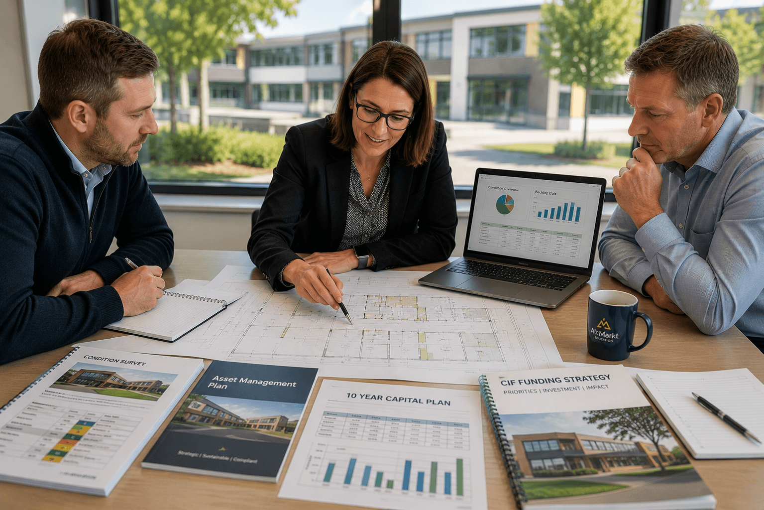 Estate plans condition surveys and capital funding documents being reviewed before an application