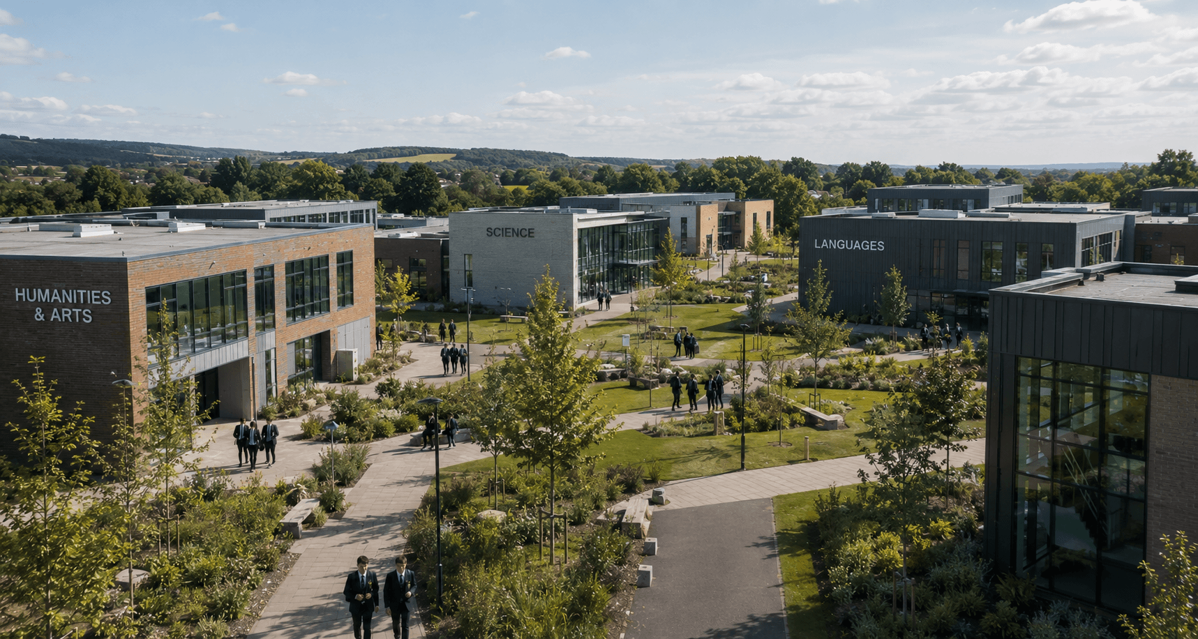 Multi-academy trust estate portfolio showing connected academy buildings