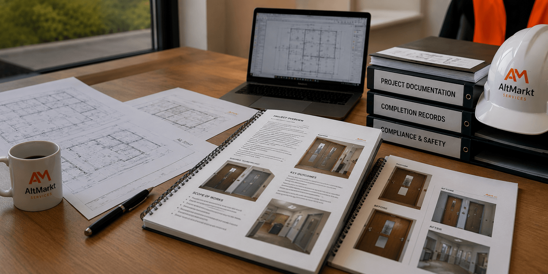 AltMarkt case study project documentation and estate planning records on a professional desk