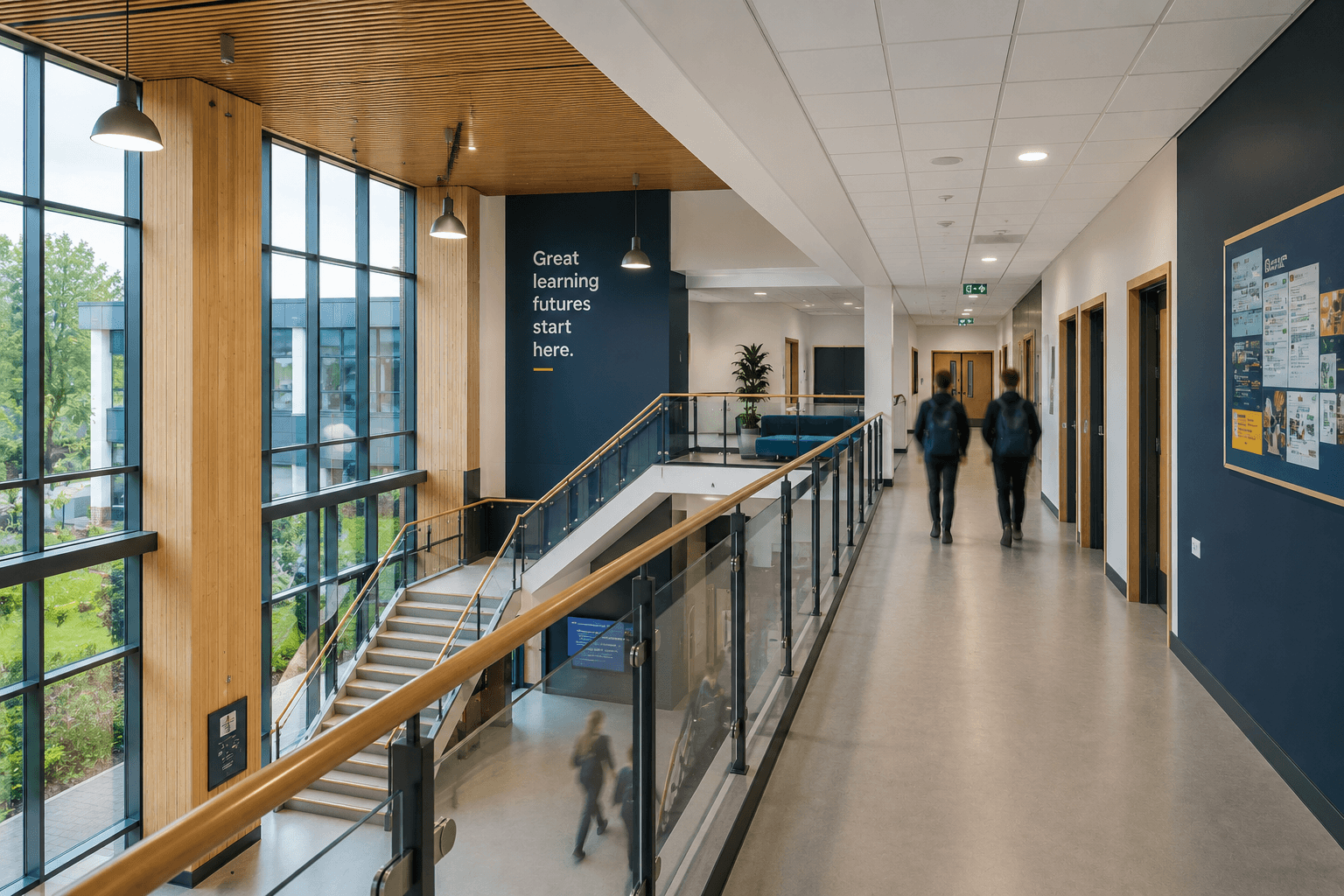 Completed school corridor following successful estate improvement works
