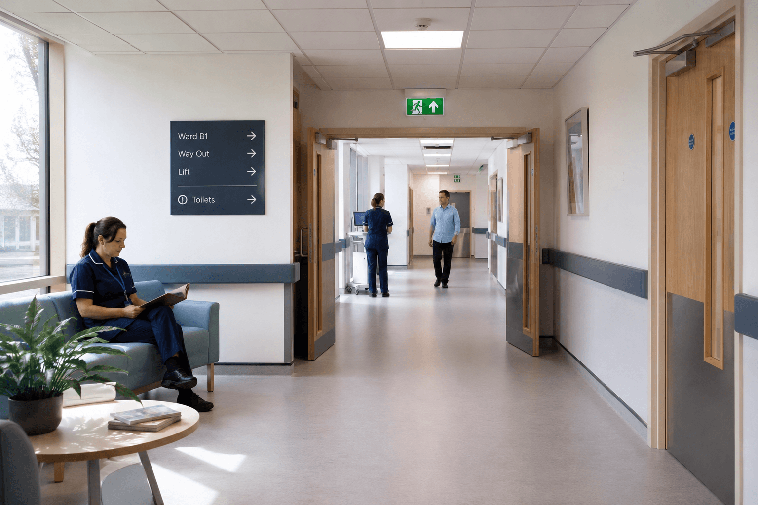 Healthcare building interior showing circulation space and estate condition considerations