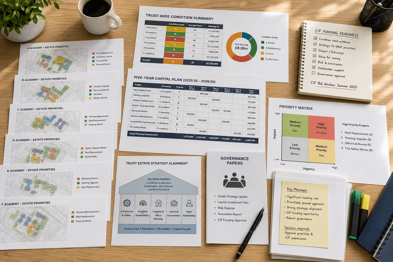 Trust-wide estate planning documents showing multiple academy priorities