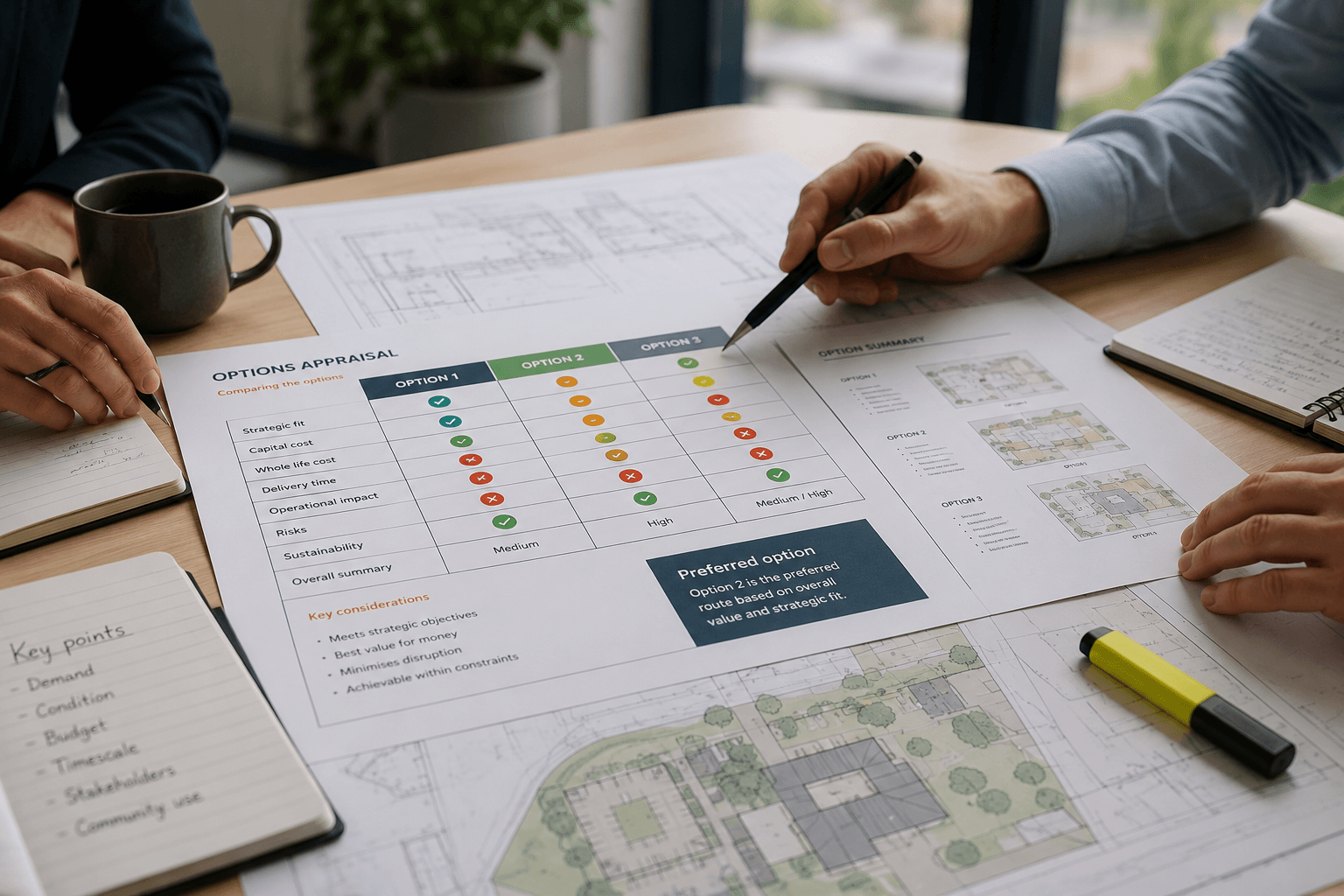 Options appraisal documents comparing estate investment choices