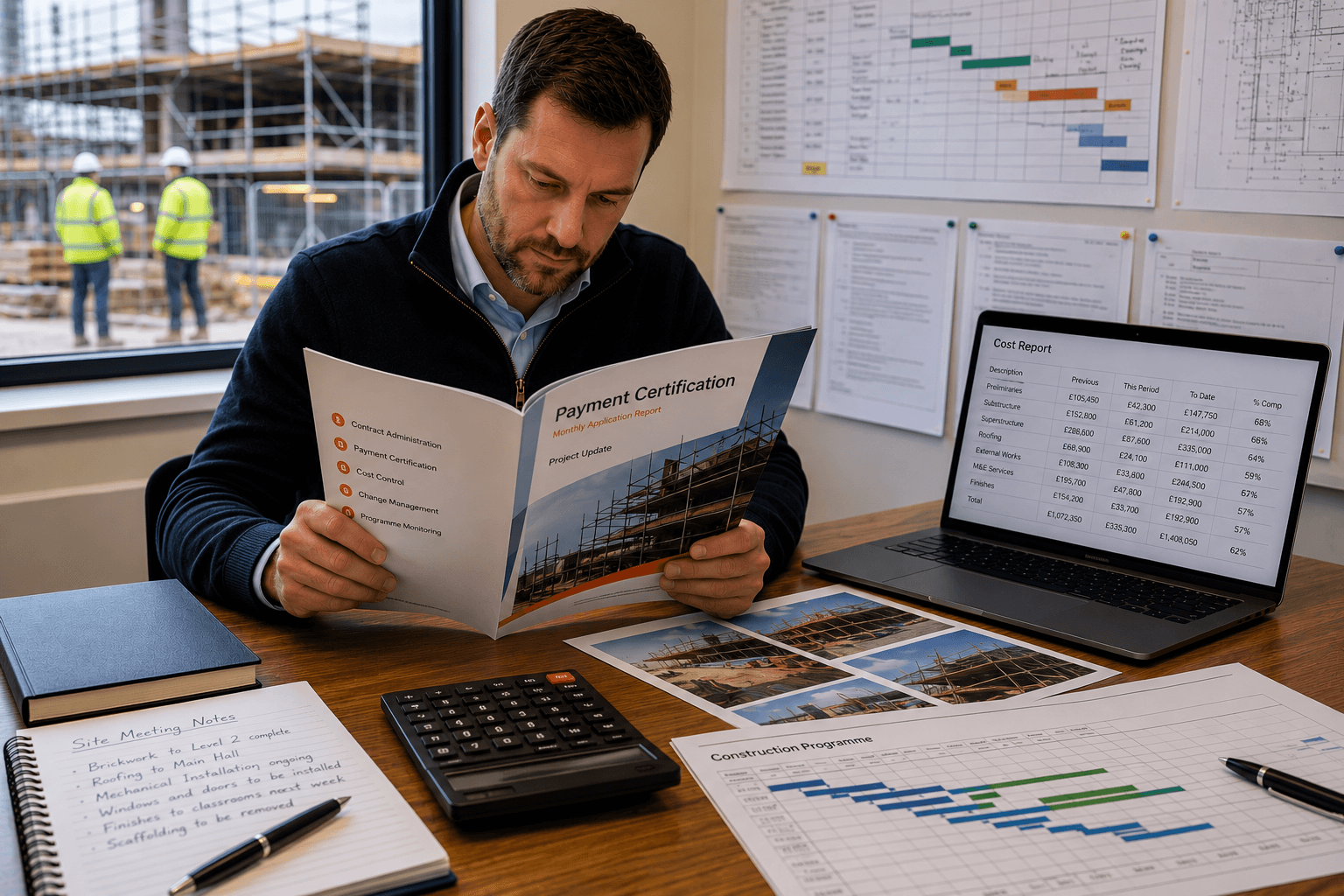 Payment certification and project documentation reviewed during contract administration