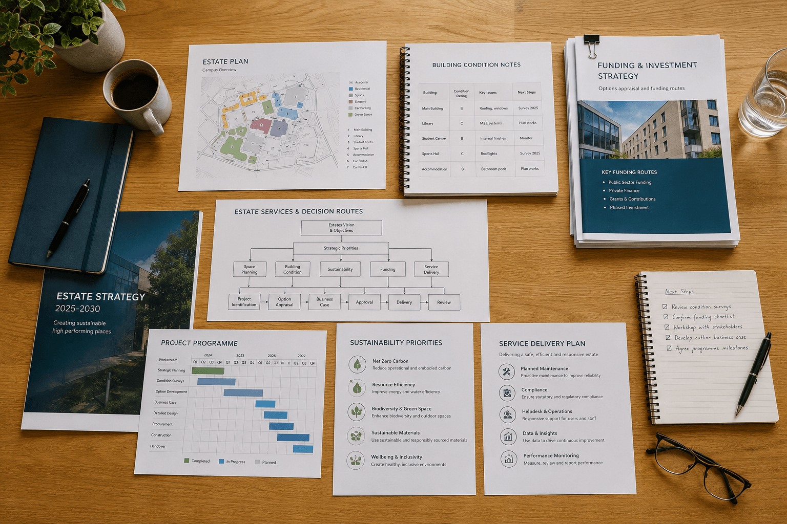 Estate planning documents showing connected services and decision routes