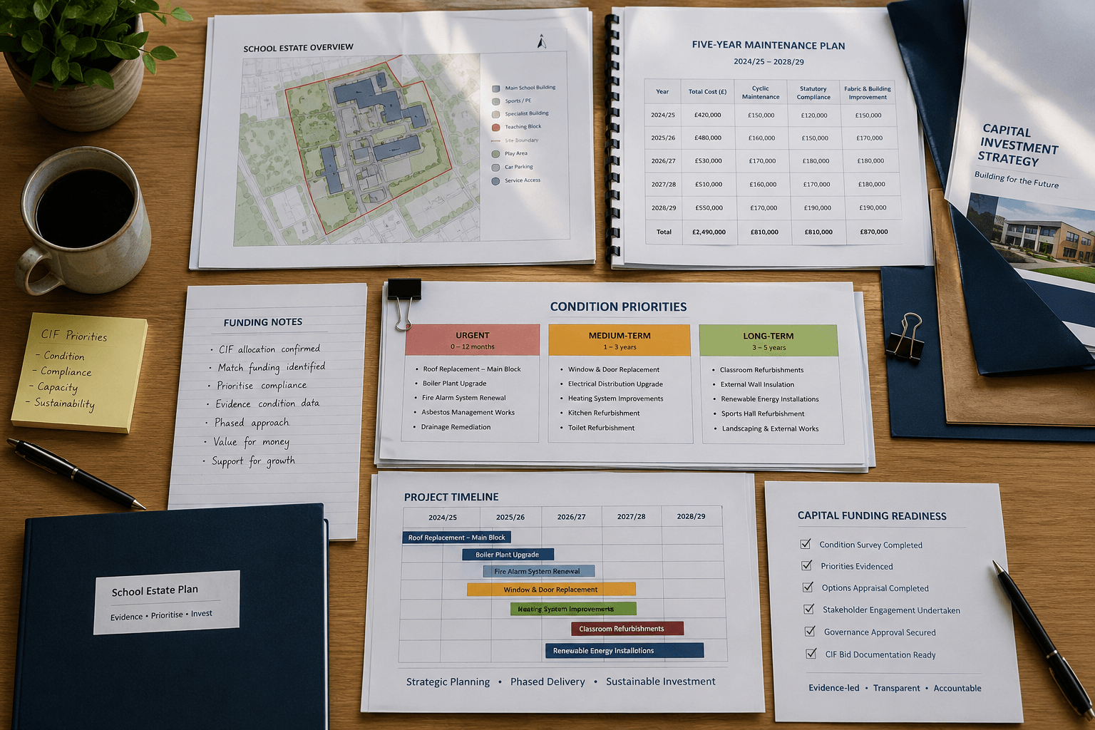 School estate planning documents with funding and maintenance priorities