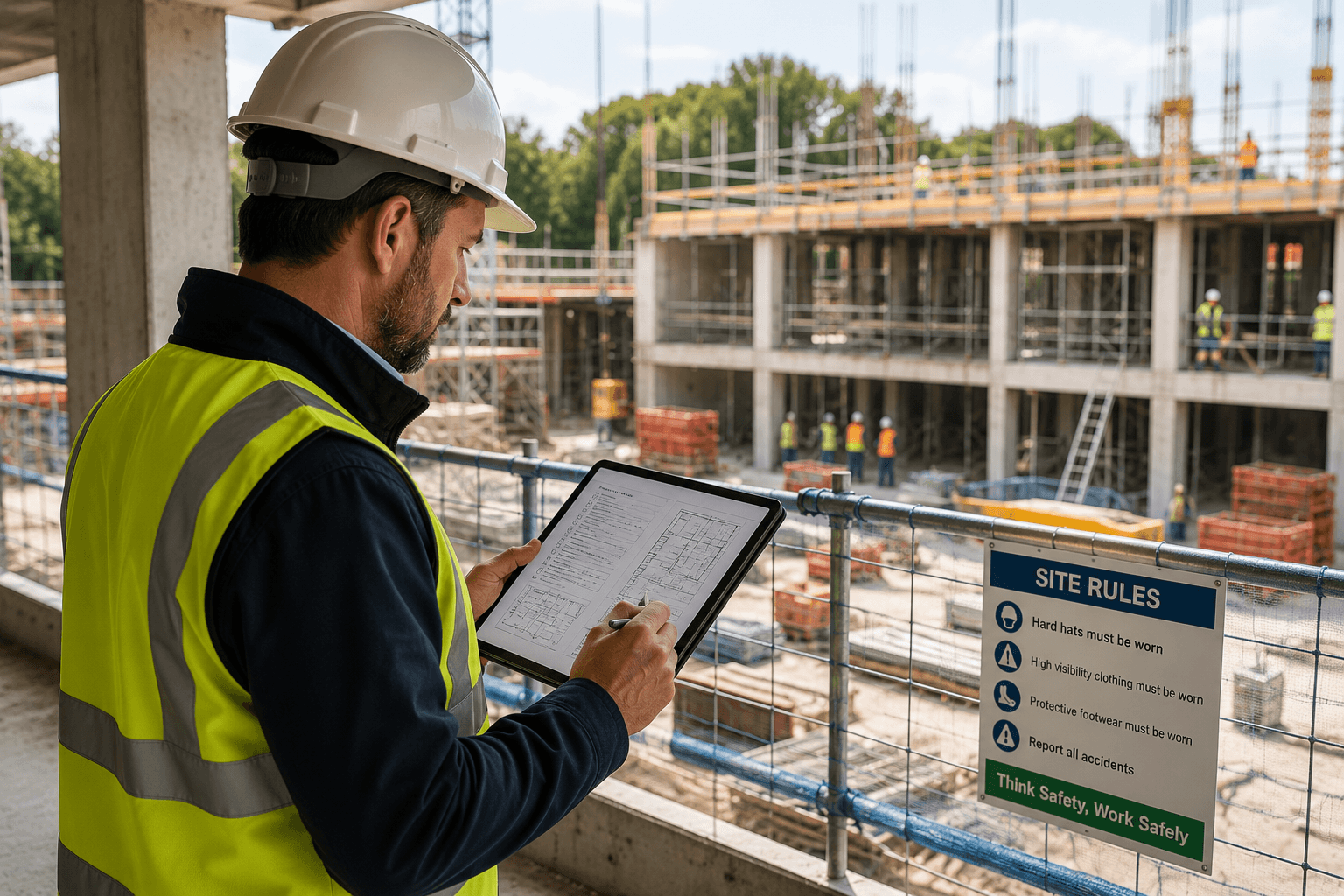 Construction site overview during contract administration and project delivery