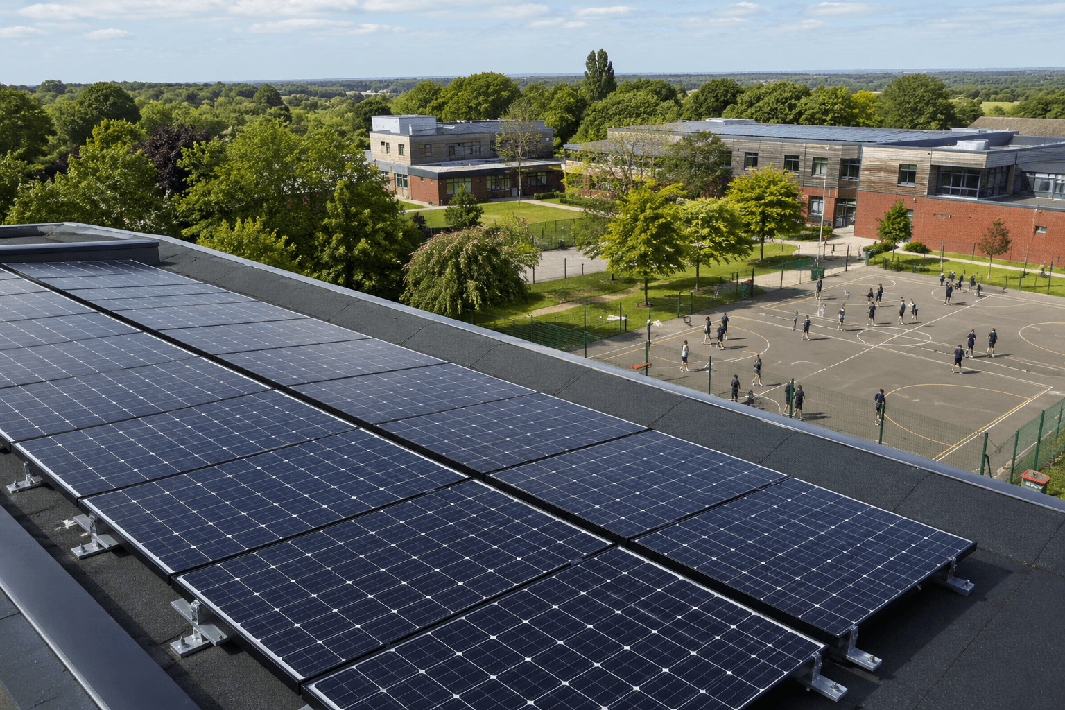 School building with Solar PV installation supporting estate decarbonisation