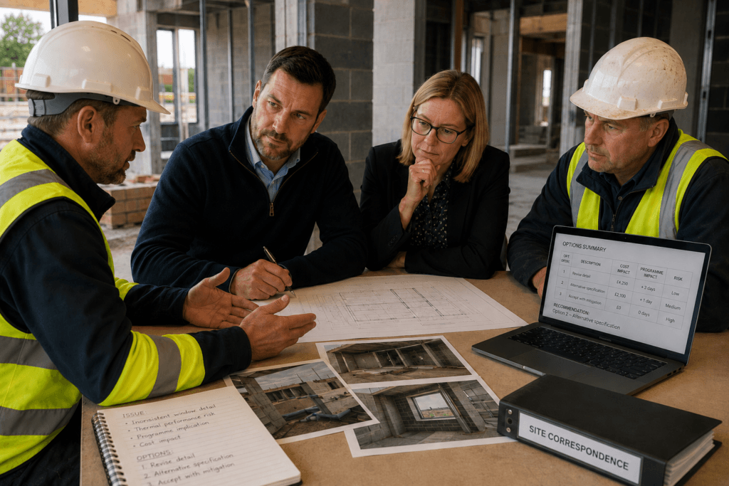 Client and project team reviewing contract administration information